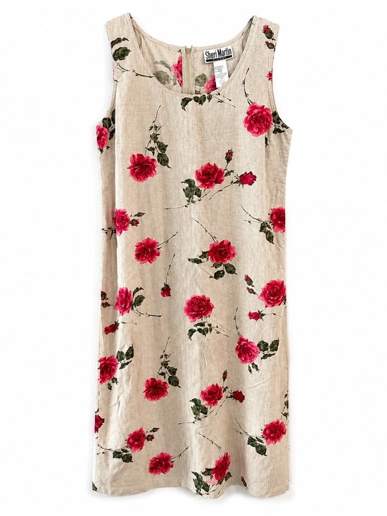 Sheri Martin Dresses & Skirts - Sheri Martin New York Floral Rose Print Sleeveless Maxi Dress Linen Blend Size L